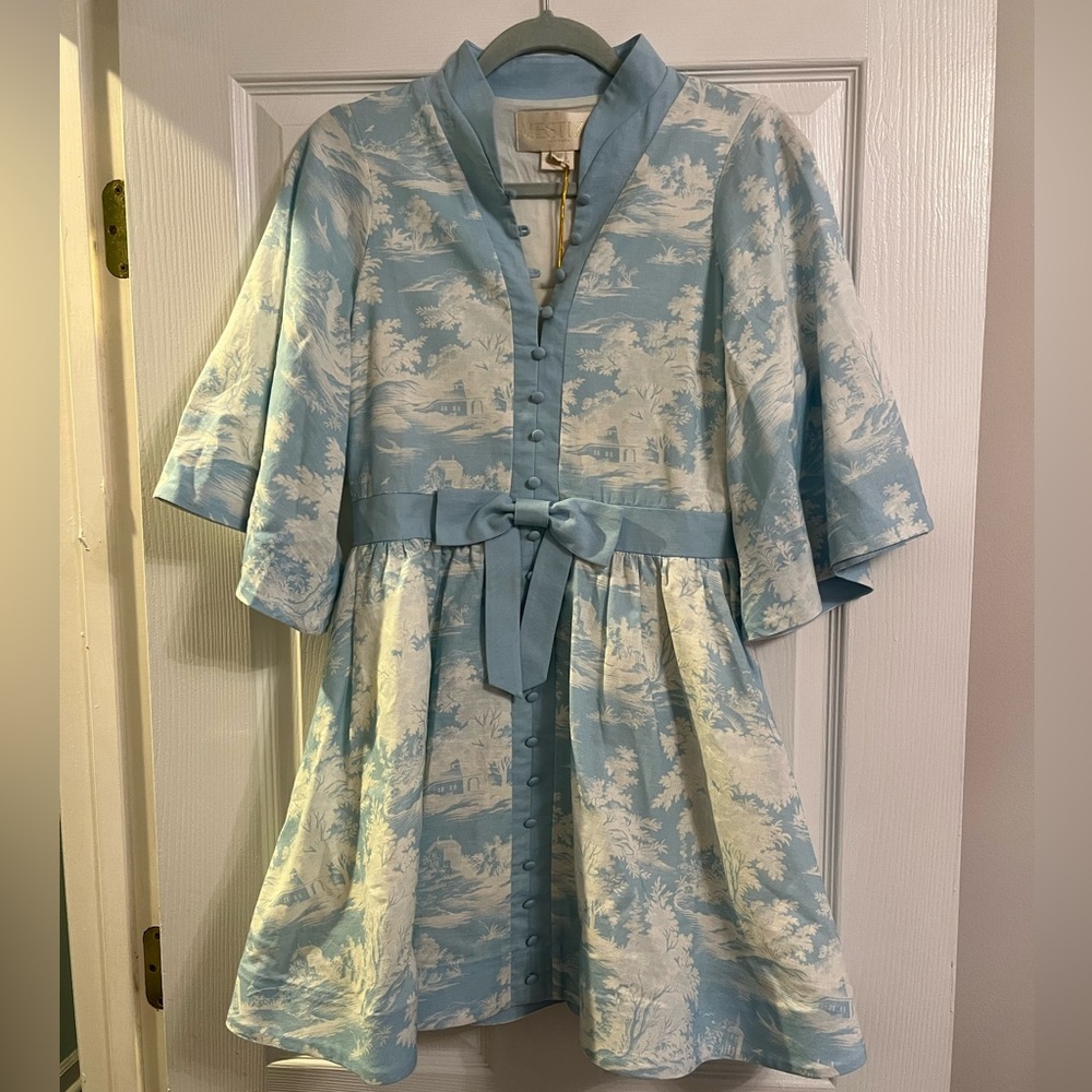 Mestiza Carmen Blue and White Mini Dress